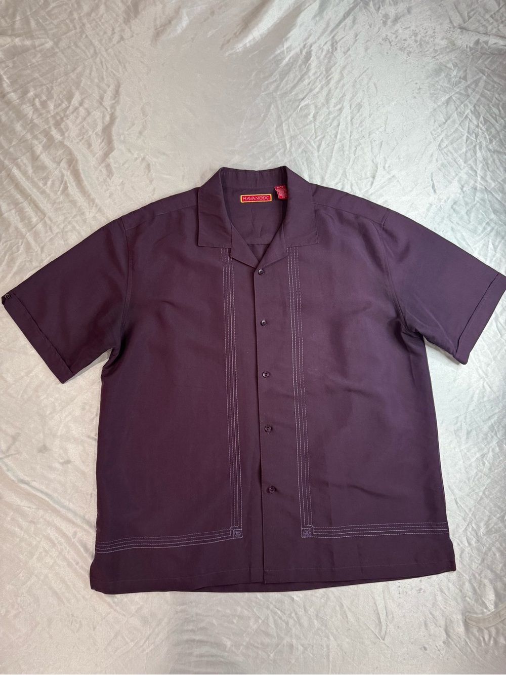 HAvanera Men's Short Sleeve Guayabera Shirt - Deep Plum